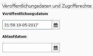 Screenshot TYPO3 Backend: Veröffentlichungsdatum von Content