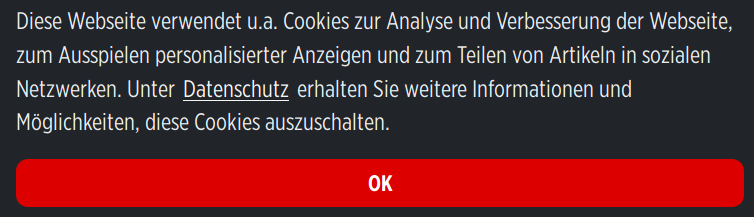Cookie Hinweis von bild.de. der nur Opt-Out via einen Link zur Datenschutzerklärung erlaubt.