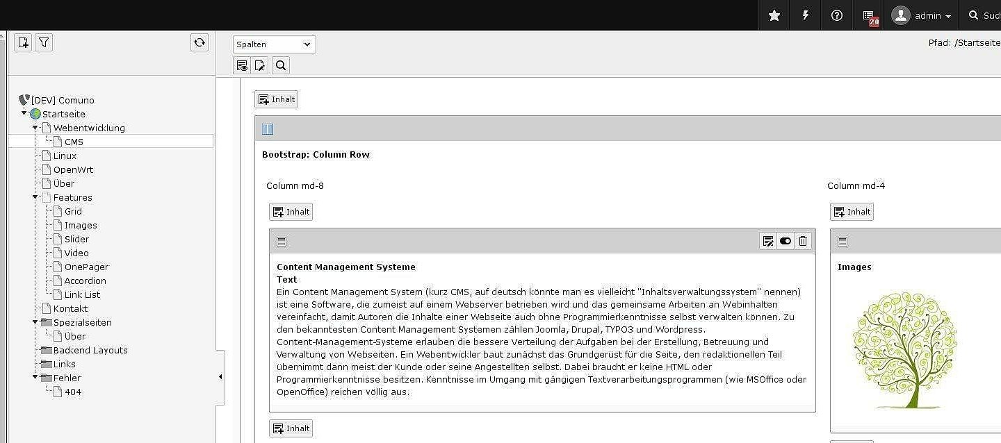 Screenshot des TYPO3 Backends (7.6 LTS)