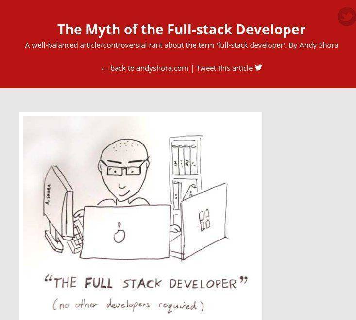 The myth of the full stack developer Screenshot der Seite http://andyshora.com/full-stack-developers.html