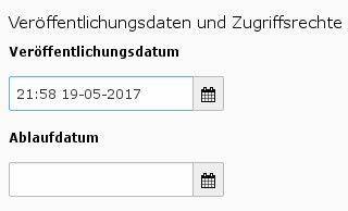 Screenshot TYPO3 Backend: Veröffentlichungsdatum von Content