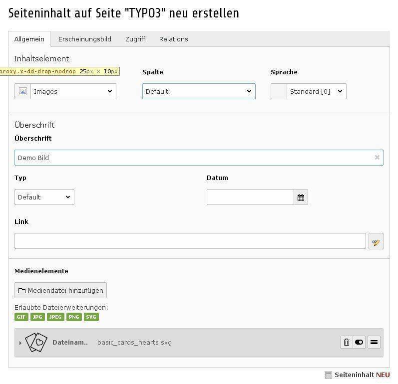 Bild Content Element, TYPO3 7.6